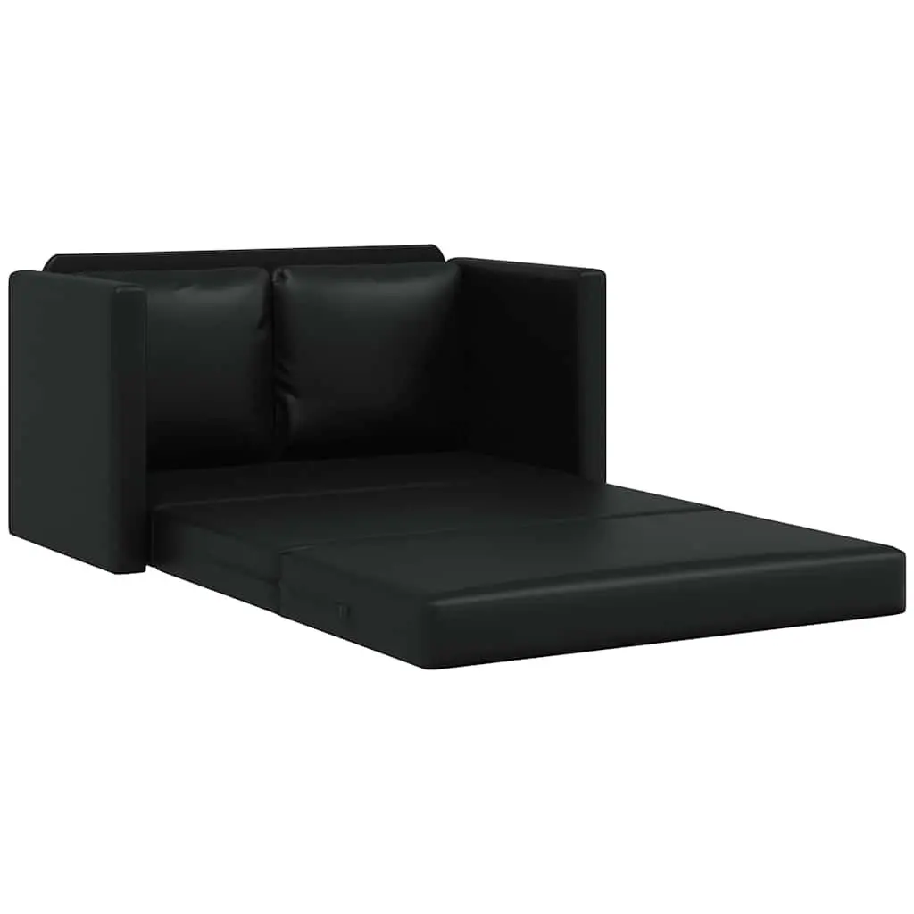 Floor Sofa Bed 2-in-1 Convertible Loveseat Faux Leather Black