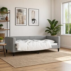 Day Bed Sofa Couch 90x190 cm Fabric Grey Sleeper Guest Bedroom Living Room