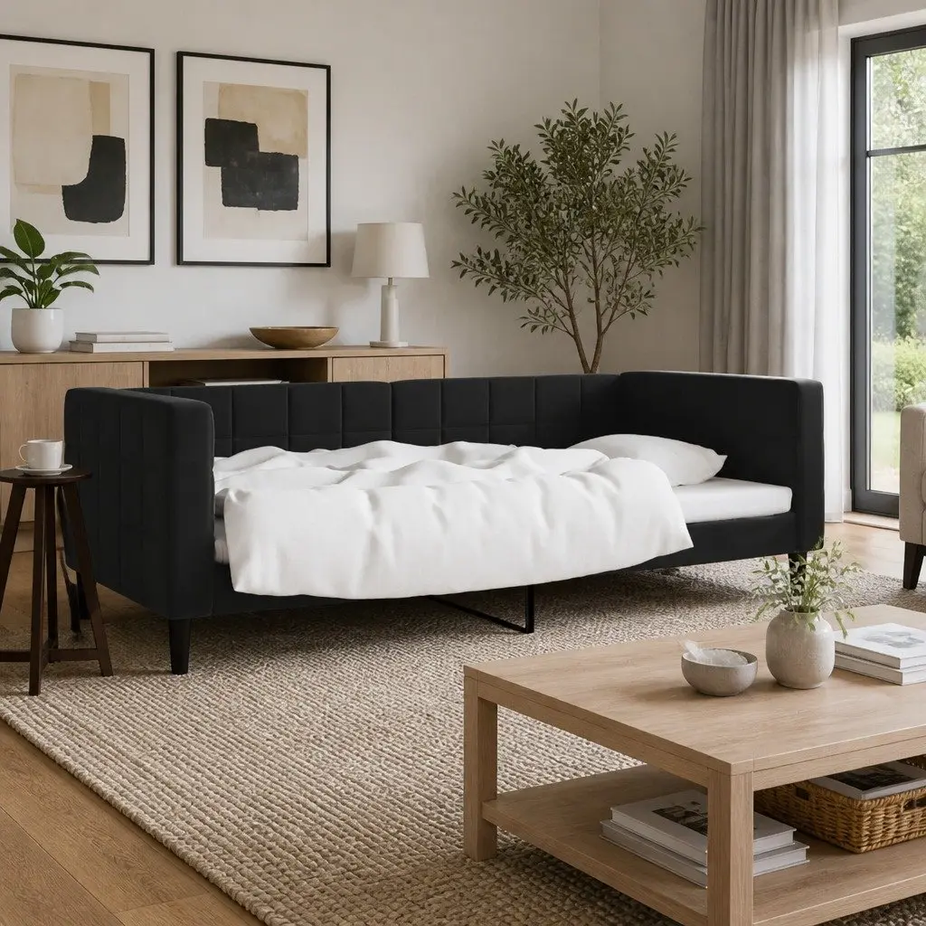 Day Bed Sofa Bed Frame Black Velvet 90x190 cm Modern Sleeper Couch