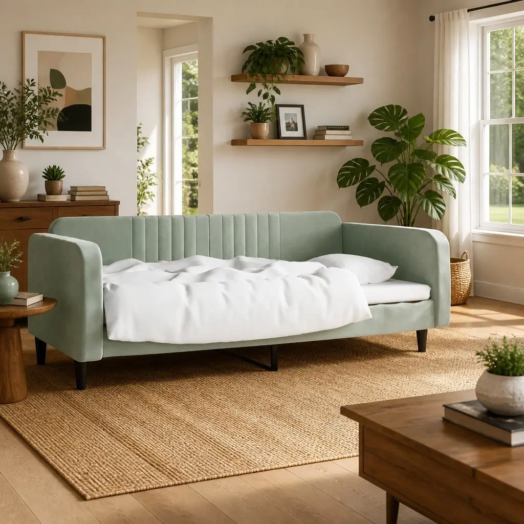 Day Bed Sofa Bed Grey Velvet 90x190 cm Modern Couch