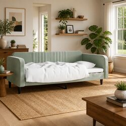 Day Bed Sofa Bed Grey Velvet 90x190 cm Modern Couch Guest Sleeping Furniture