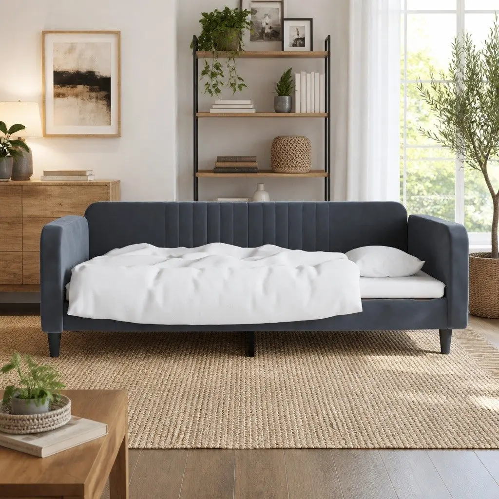 Day Bed Sofa Bed Frame Velvet Grey 90x190 cm