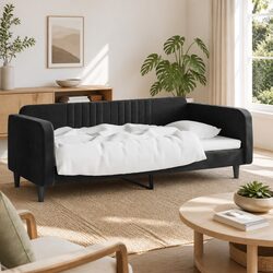Day Bed Sofa Bed 90x190 cm Black Velvet Upholstered Sleeper Guest Bedroom