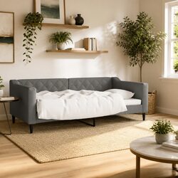 Day Bed Sofa Bed Grey Fabric 90x190cm Sleeper Couch Guest Bedroom Living Room