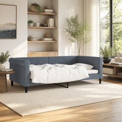 Day Bed Sofa Bed Grey 90x190 cm Velvet Frame Sleeper Couch Guest Furniture