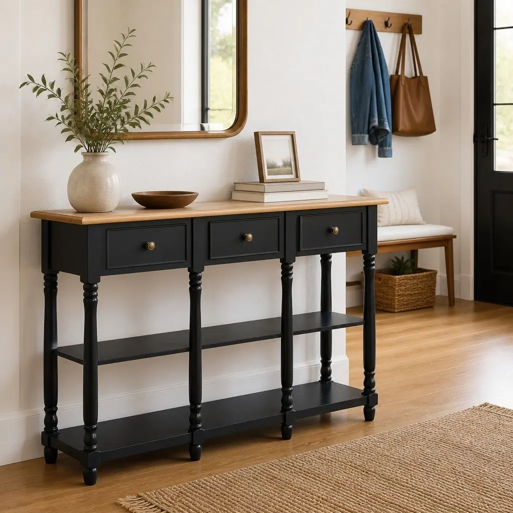 Console Table Black 110x30x76cm Storage Drawers Shelves