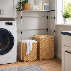 Laundry Baskets 2 pcs Water Hyacinth Brown Foldable Storage Bin Lid Handle