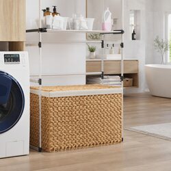 Laundry Basket 3 Sections Water Hyacinth Brown Foldable Storage Hamper Household