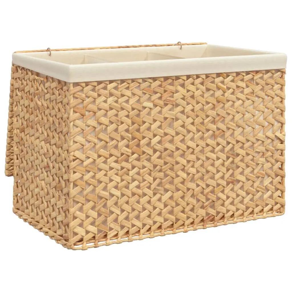 Laundry Basket 3 Sections Water Hyacinth Brown Foldable Storage Hamper Household