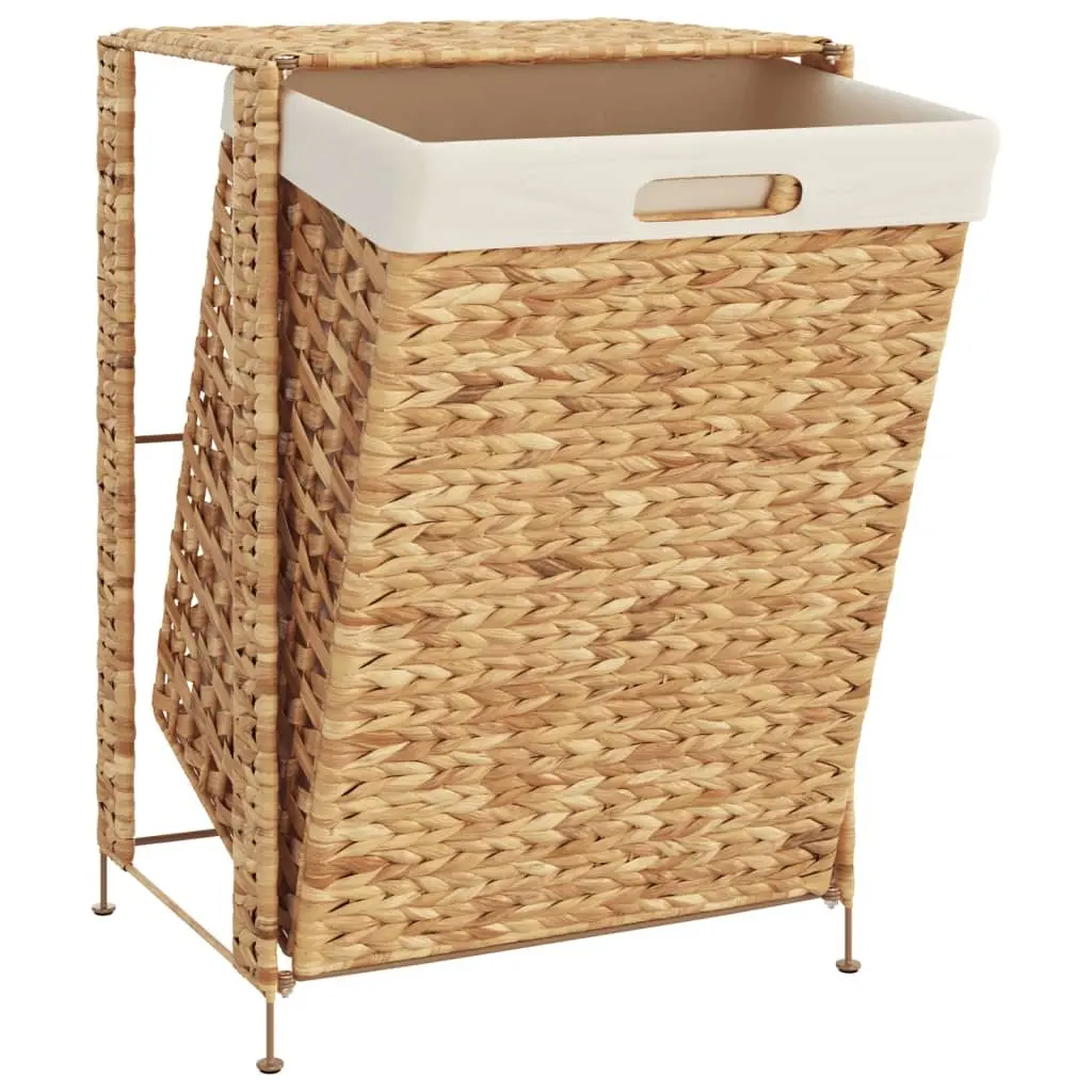 Laundry Basket 44x34x64 cm Brown Water Hyacinth Storage Hamper with Lid Handle