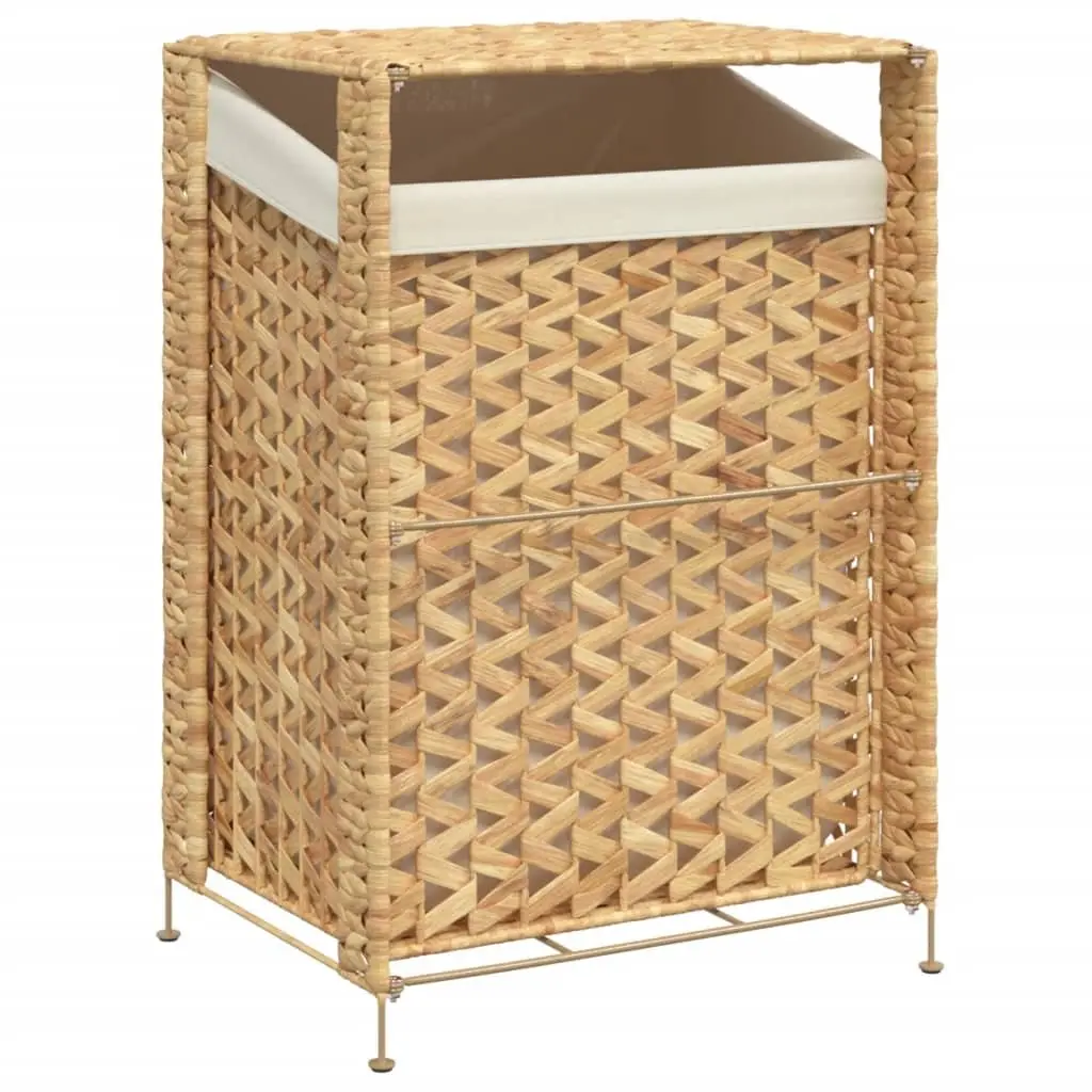 Laundry Basket 44x34x64 cm Brown Water Hyacinth Storage Hamper with Lid Handle