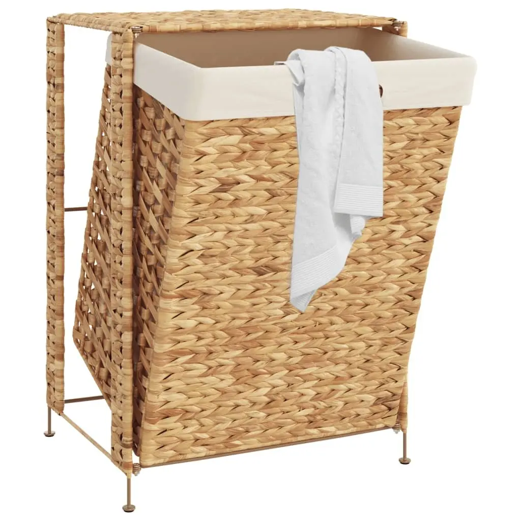Laundry Basket 44x34x64 cm Brown Water Hyacinth Storage Hamper with Lid Handle