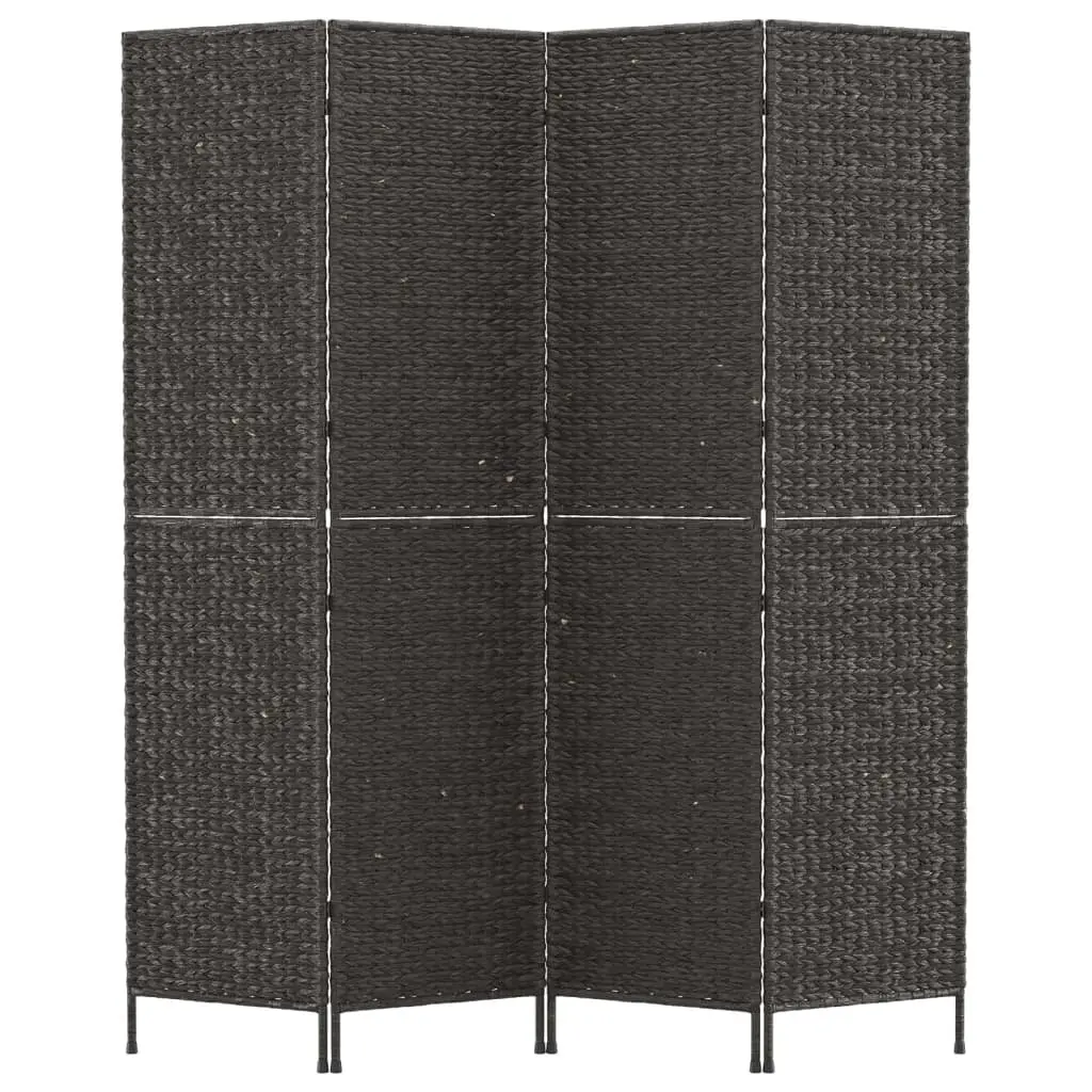 4-Panel Room Divider Screen Water Hyacinth Black Folding Partition