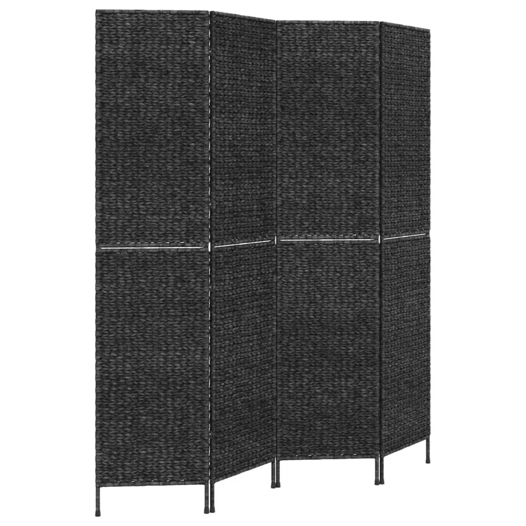 4-Panel Room Divider Screen Water Hyacinth Black Folding Partition
