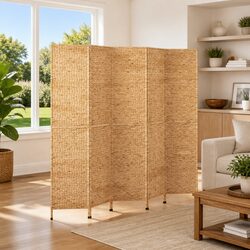 5-Panel Room Divider Folding Screen Privacy Partition Water Hyacinth Brown