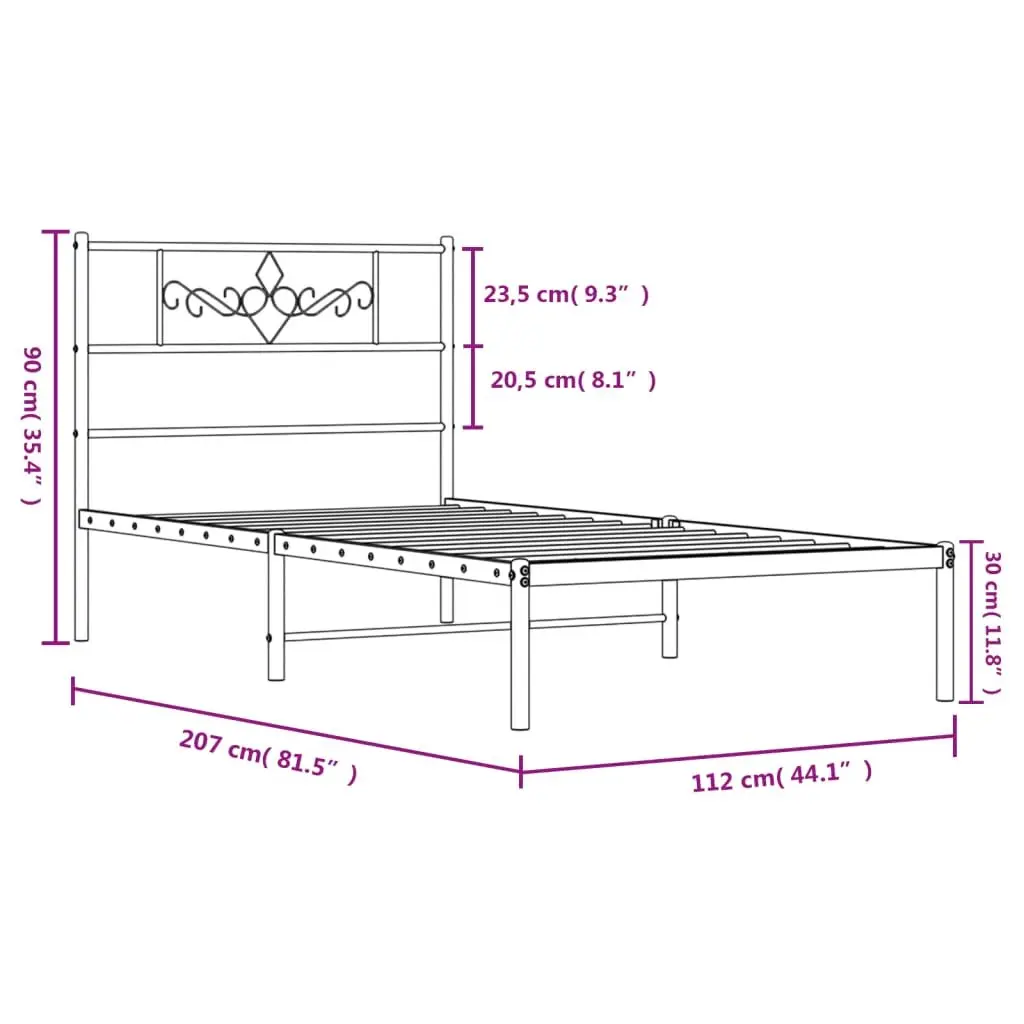 Metal Bed Frame King Single 107x203cm Black Steel with Headboard and Understorage