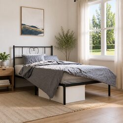 Metal Bed Frame King Single 107x203 cm with Headboard Black Bedroom Furniture