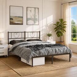 Metal Bed Frame with Headboard Black 150x200 cm Platform Bedroom Furniture