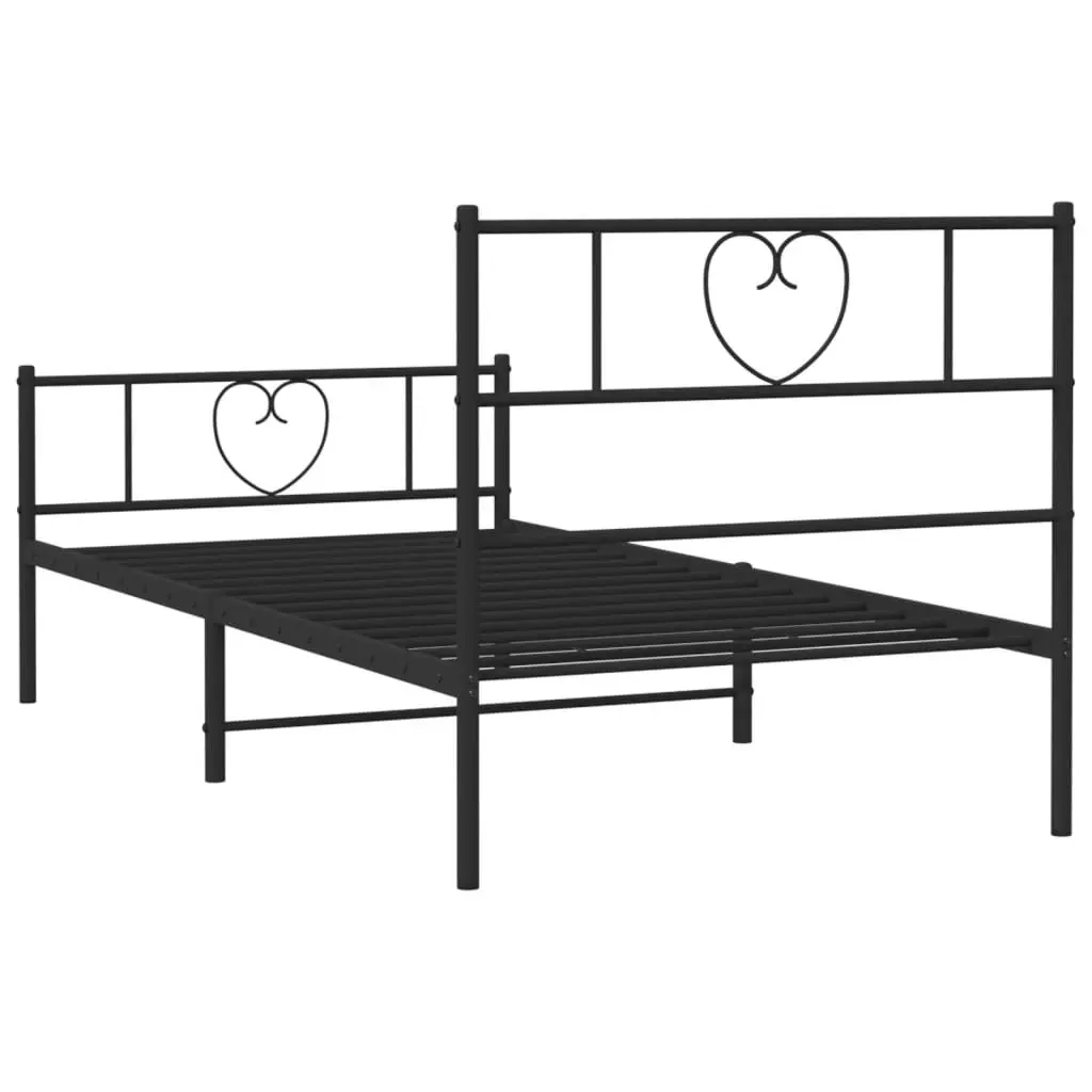 Metal Bed Frame King Single 107x203 cm Black Powder-coated Steel with Headboard and Footboard