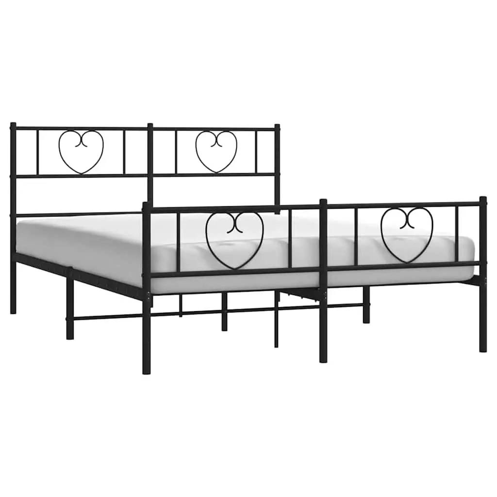Metal Bed Frame Slatted Base 135x190 cm Black