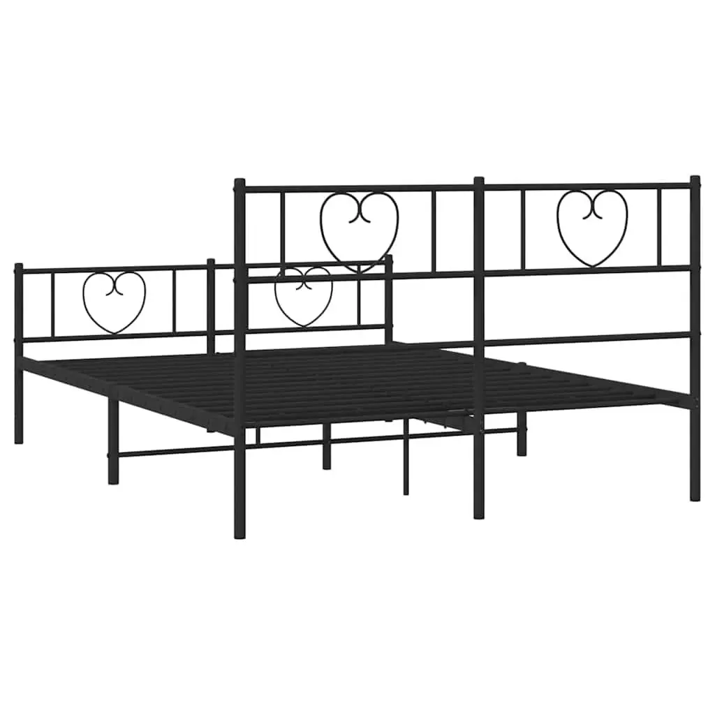Metal Bed Frame Slatted Base 135x190 cm Black