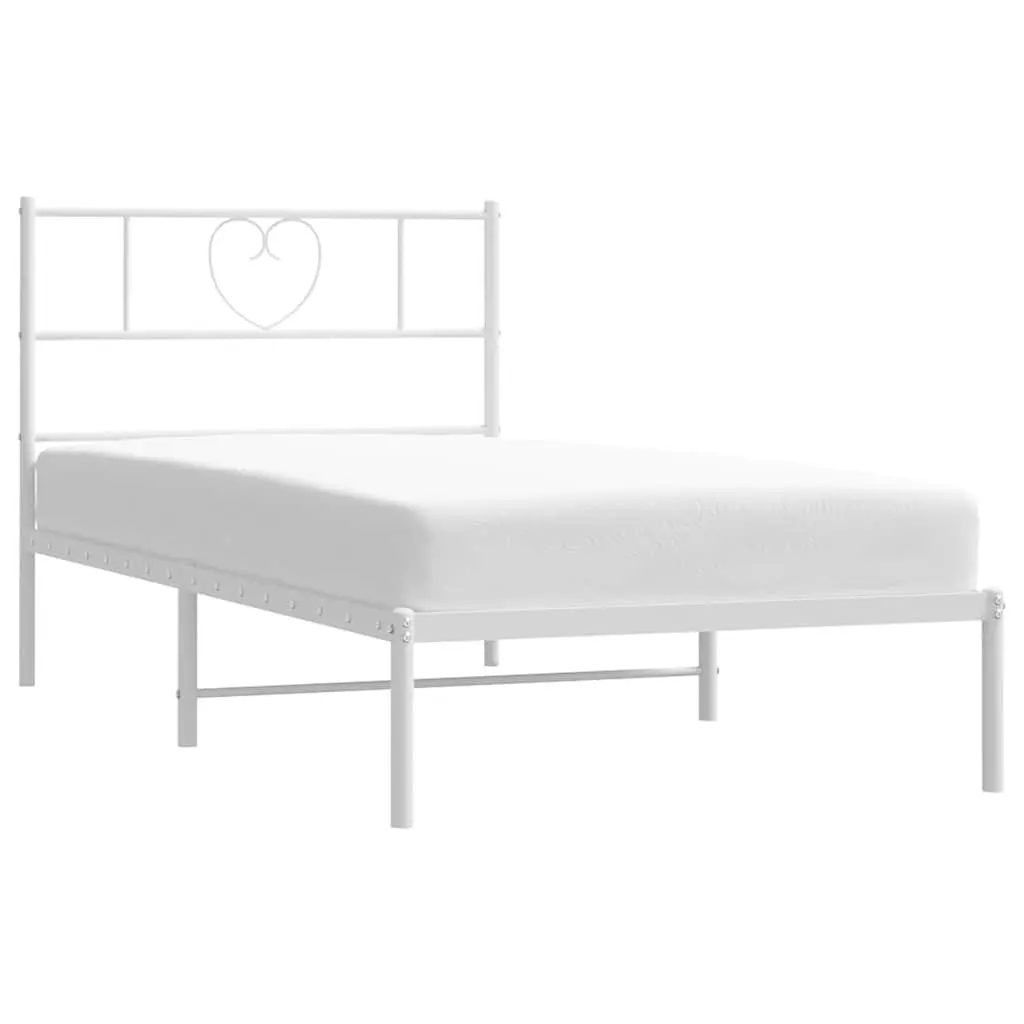 Metal Bed Frame King Single White 107x203 cm Steel Slatted Base Headboard