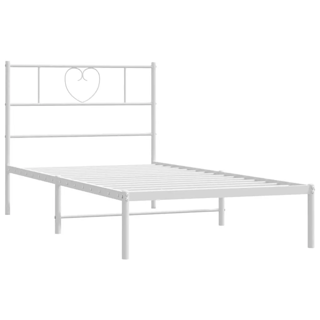 Metal Bed Frame King Single White 107x203 cm Steel Slatted Base Headboard