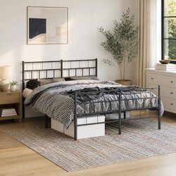 Metal Bed Frame 135x190 cm Footboard Black Bedroom Furniture Robust Steel