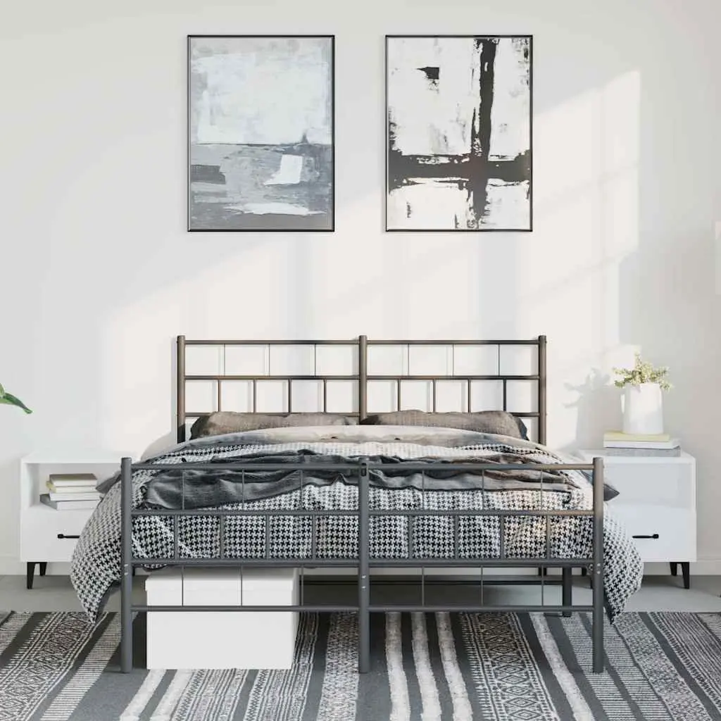 Metal Bed Frame Robust Steel 135x190 cm Black