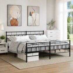 Metal Bed Frame King Size 183x203cm Black Bedroom Furniture with Footboard