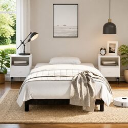 King Single Bed Frame Black Fabric Upholstered Platform Bedroom Furniture