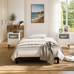 King Single Bed Frame Black Faux Leather Upholstered Bedroom Furniture No