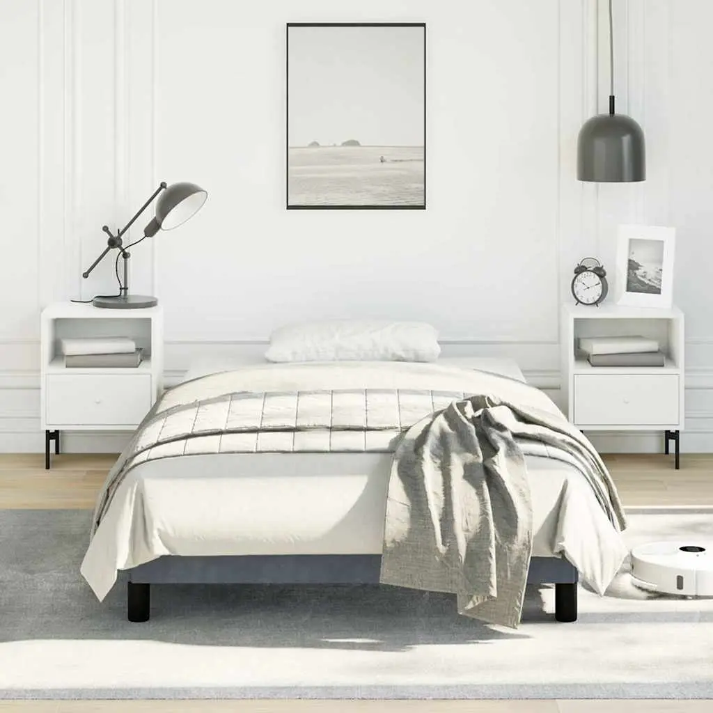 King Single Bed Frame Grey Velvet Upholstered Plywood Slats Sturdy Legs