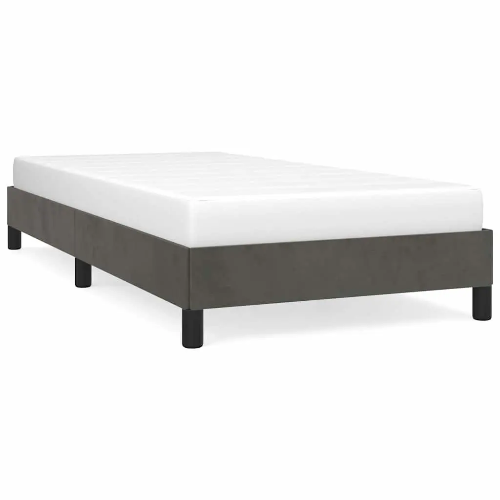 King Single Bed Frame Grey Velvet Upholstered Plywood Slats Sturdy Legs
