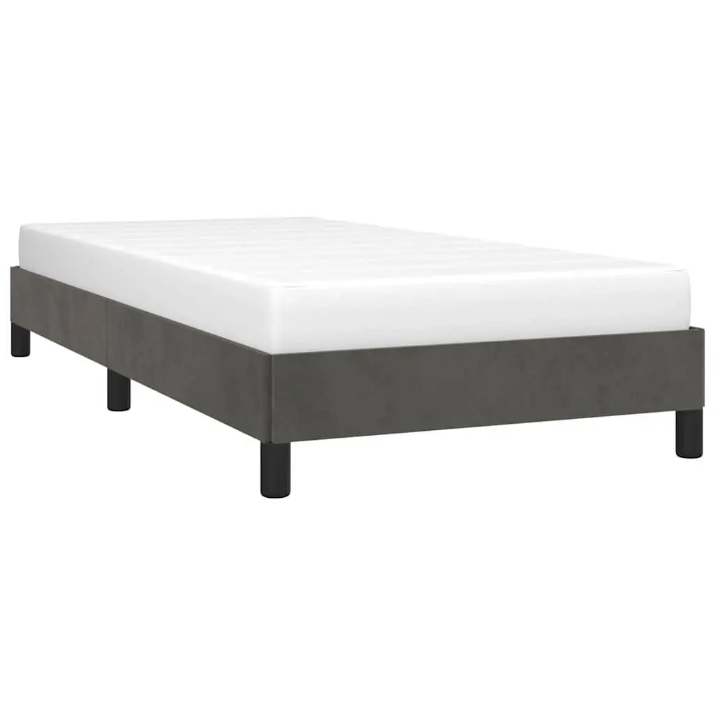 King Single Bed Frame Grey Velvet Upholstered Plywood Slats Sturdy Legs