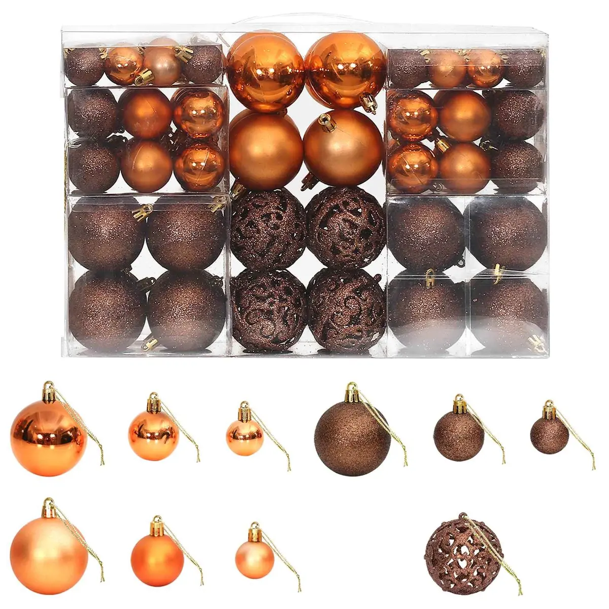 Christmas Baubles Shatterproof Ornament Set 100 Pieces 3cm 4cm 6cm Brown