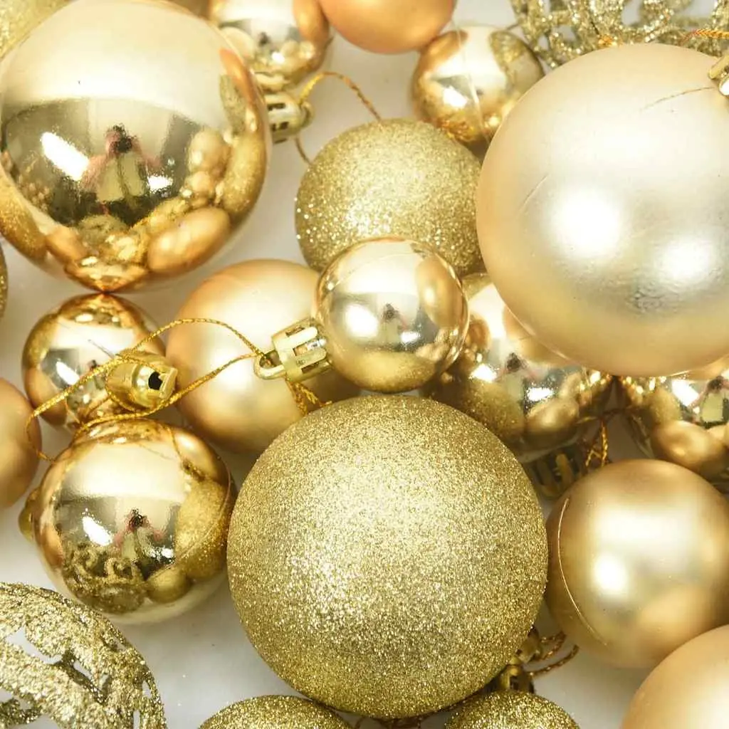 111 Piece Christmas Bauble Set Shatterproof Gold Multiple Sizes