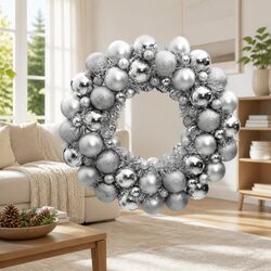 Christmas Wreath Silver 45cm Hanging Holiday Decoration Festive Home Decor