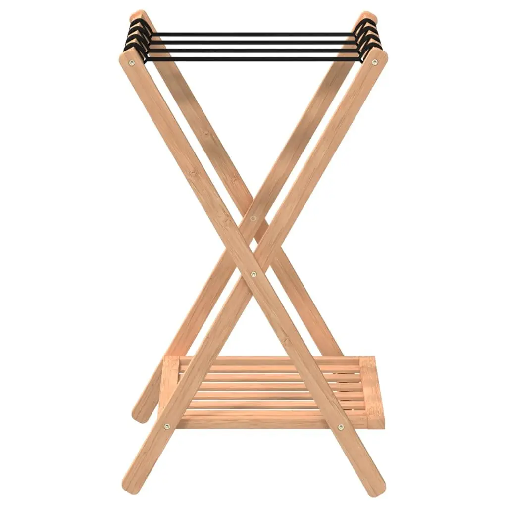 Luggage Rack Bamboo Foldable Suitcase Stand with Shelves Storage Organiser Brown
