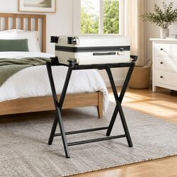 Luggage Rack Foldable Suitcase Stand Black Storage Holder Bamboo Bedroom