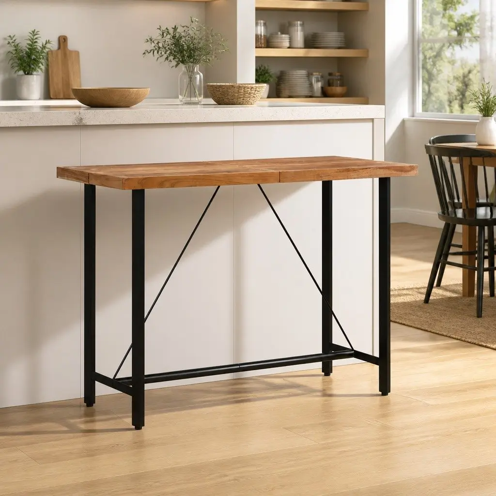 Bar Table Solid Acacia Wood Iron Frame 150x70x107 cm Brown