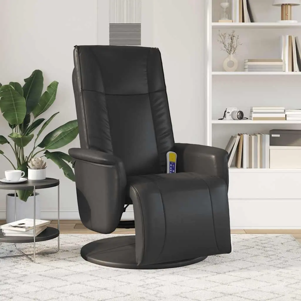 Massage Recliner Chair Vibration Function 360 Degree Swivel Black Faux Leather