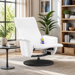 Massage Recliner Chair with Footrest Vibration White Faux Leather Swivel
