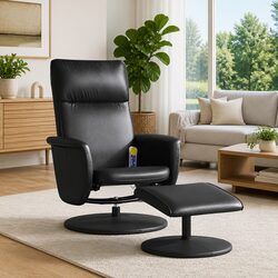 Massage Recliner Chair with Footstool Swivel Armchair Black Faux Leather