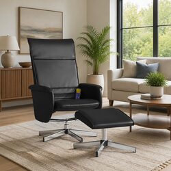 Massage Recliner Chair with Footstool Swivel Armchair Faux Leather Black