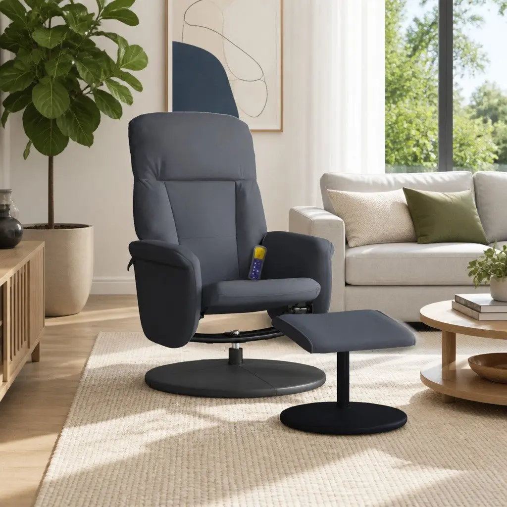 Massage Recliner Chair with Vibration Function 360 Swivel Dark Grey Velvet