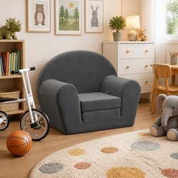 Kids Sofa Bed Anthracite Soft Plush Foldable 2-in-1 Armchair Mini Bed Toddler