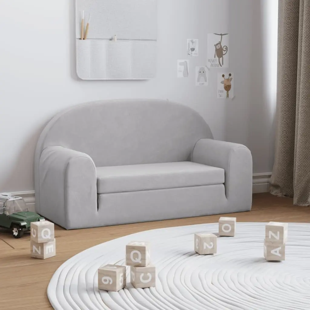 Kids Sofa Bed 2-Seater Grey Soft Plush Folding Armchair Toddler Furniture