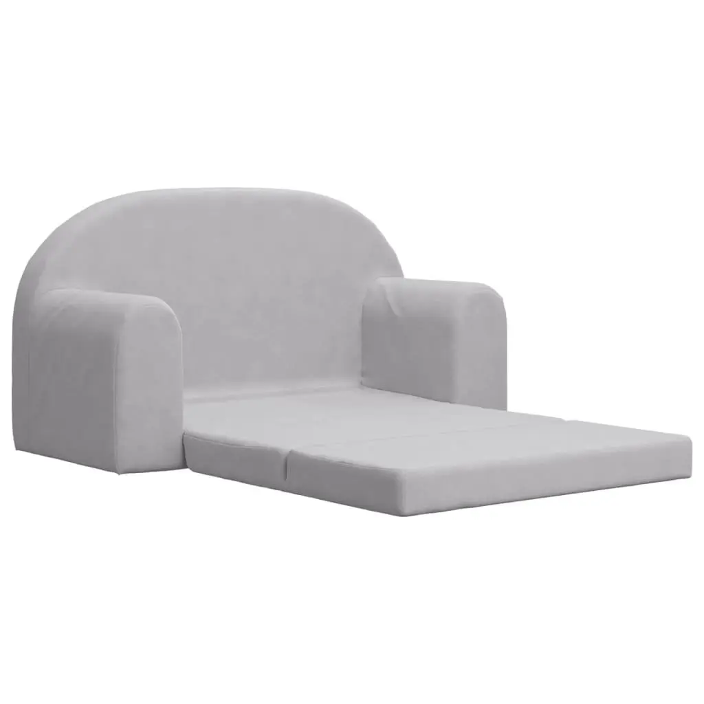 Kids Sofa Bed 2-Seater Grey Soft Plush Folding Armchair Toddler Furniture
