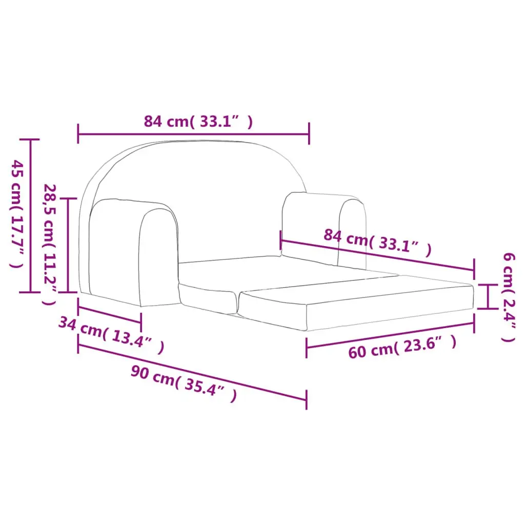 Kids Sofa Bed 2-Seater Grey Soft Plush Folding Armchair Toddler Furniture